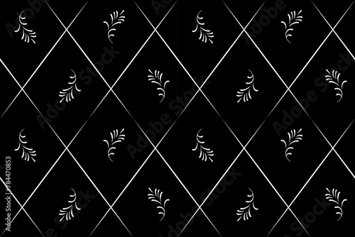 seamless botanical pattern of painted oriental motifs on a white background