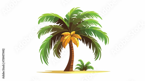 Palm tree with leaves on a white background 2d flat