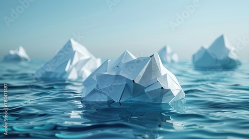 3D floating geometric icebergs in an abstract ocean