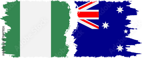 Australia and Nigeria grunge flags connection vector