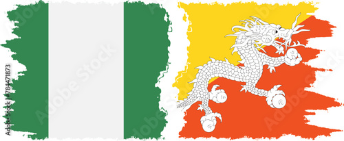 Bhutan and Nigeria   grunge flags connection vector