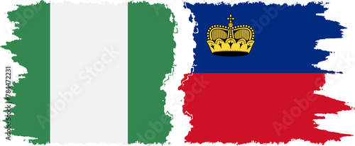 Liechtenstein and Nigeria grunge flags connection vector