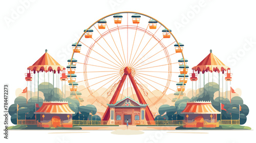 Park Ferris wheel flat vector illustration. Cartoon