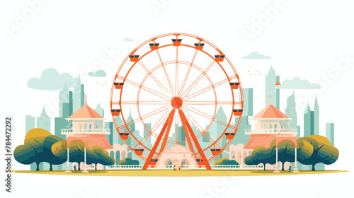 Park Ferris wheel flat vector illustration. Cartoon