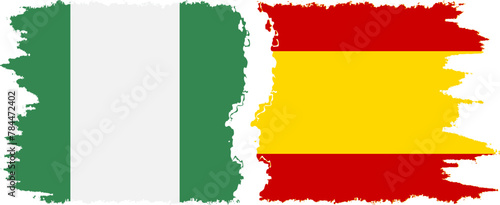 Spain and Nigeria grunge flags connection vector