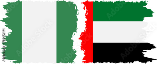 United Arab Emirates and Nigeria grunge flags connection vector