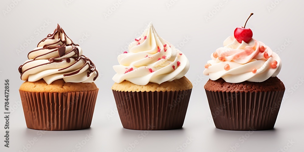 Cupcakes with colorful cream and cherry Cupcakes with colorful cream and cherry