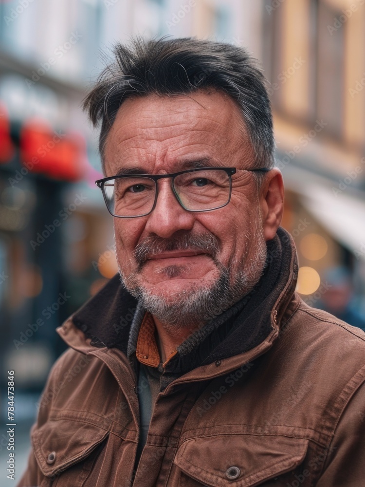 A man wearing glasses and a brown jacket A man wearing glasses and a brown jacket