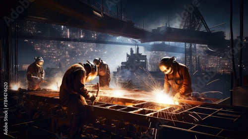 industrial welders at work in factory