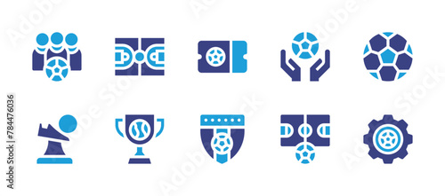 Soccer icon set. Duotone color. Vector illustration. Containing soccer  sport  football field  defensive wall  soccer ball  ticket  trophy  boot.
