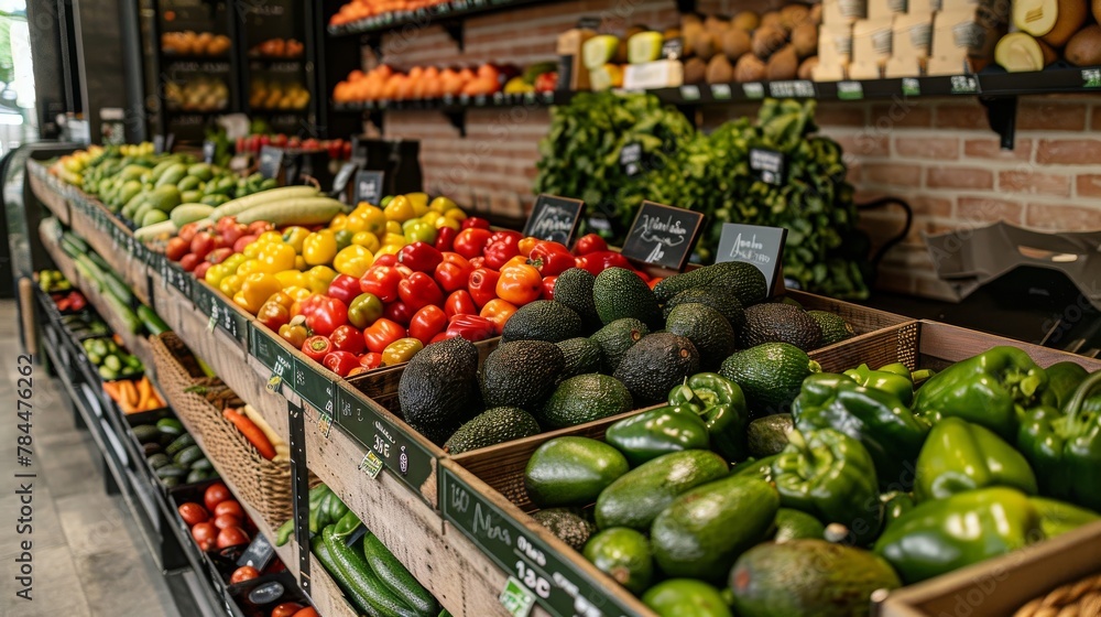 A grocery store with a variety of fruits and vegetables on display