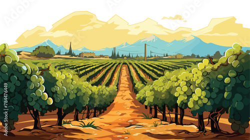 Picturesque vineyard with rows of grapevines under photo