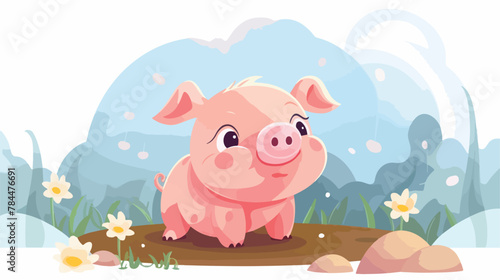 Pig with space for note. Illustrator vector cartoon