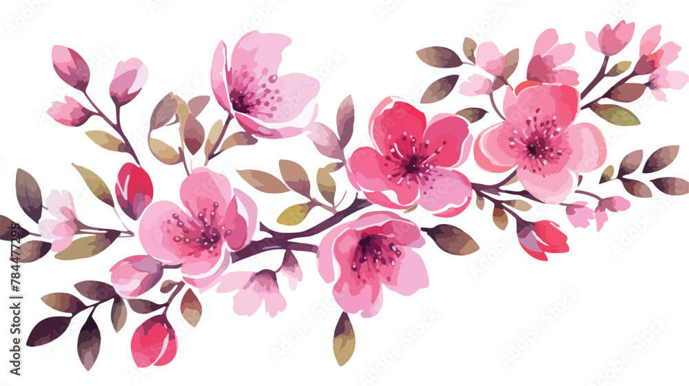 Pink Dreamy Floral Watercolor Clipart 2d flat cartoon