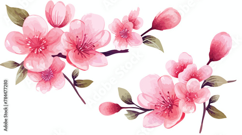 Pink Dreamy Floral Watercolor Clipart 2d flat cartoon