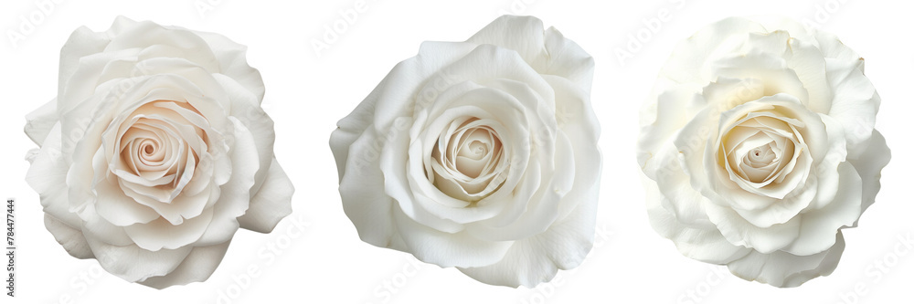 Set of white rose flowers isolated on a transparent background. PNG. Set of white rose flowers isolated on a transparent background. PNG.