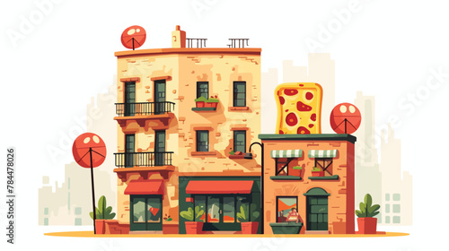 Pizza Building cartoon design flat illustration 2d