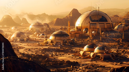 Futuristic Martian Colony with Domed Habitats and Isolated Landscape in Cinematic Photographic Style