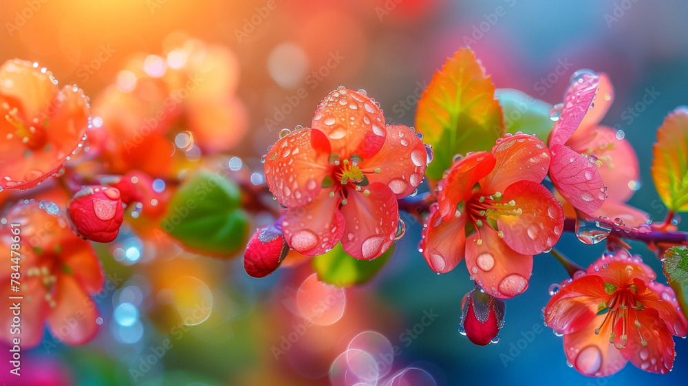 Macro photo of plants and flowers with water drops, Bokeh, infrared, neon, multicolored. Close-up. Macro photo of plants and flowers with water drops, Bokeh, infrared, neon, multicolored. Close-up.
