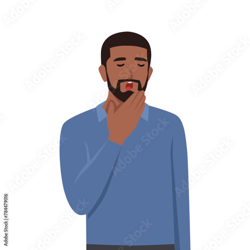 Young man sleepy, tired, and yawning concept character. Flat vector illustration isolated on white background