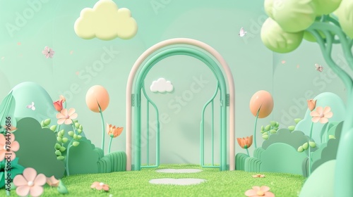 3D landscape C4D cartoon cute style background material