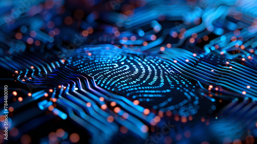 Digital Fingerprint in Blue with Circuit Board Background
