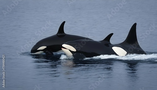A Pair Of Orcas Hunting Together In The Deep © Insiya