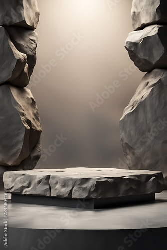 A rock or stone podium nature pedestal stage product display background empty display showroom 