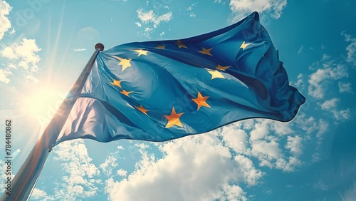 The flag of The European Union flapping in the wind. Economic and finance Community. Politics and Economy. Transnational political government 4k video union photo