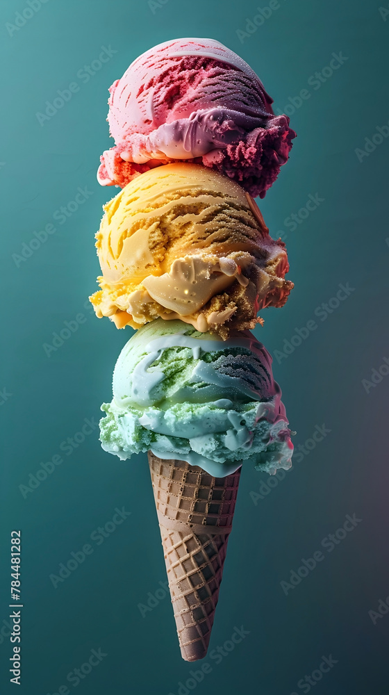 Ice Cream Scoops in Vibrant Color Palettes Serve as Design on Isolated Background with Cinematic Photographic Style