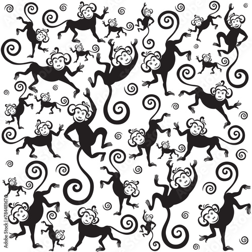 Seamless pattern background with monkeys. Symbol of 2028 year. Illustration