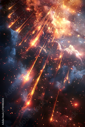 Mesmerizing Meteor Shower Illuminating the Captivating Cosmic Canvas of the Night Sky