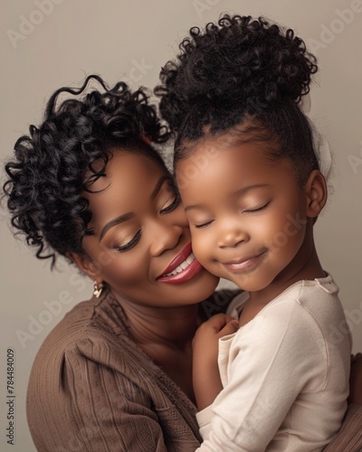 African American mother hugging child