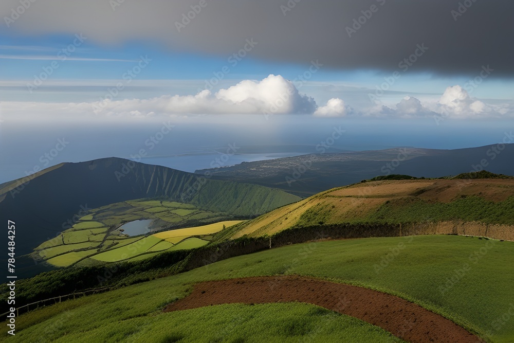 Mountain landscape Ponta Delgada island, Azores Generative AI