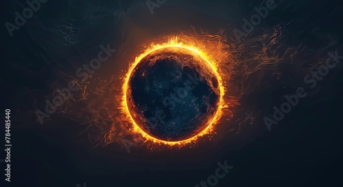 A solar eclipse with the sun's corona and Moon in silhouette. Created with Ai technology.