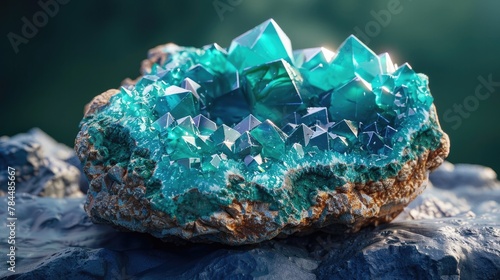 Stunning Azurite Malachite Mineral Crystals on Rocky Geode Surface with Vibrant Blue and Green Colors