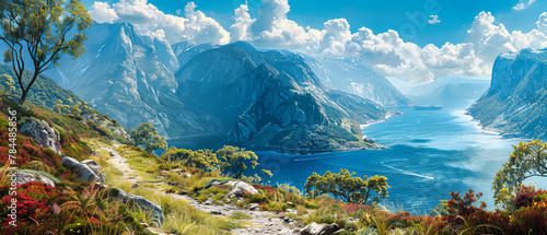 Majestic Norwegian Fjord with Steep Cliffs and Reflective Waters, Ideal for Scenic Cruises photo
