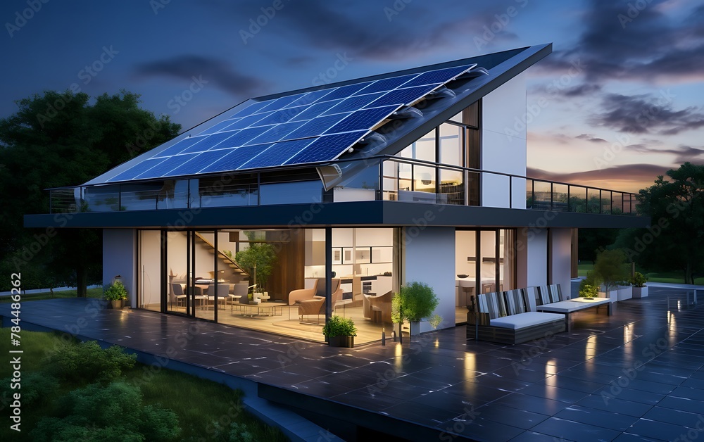 Smart home with solar panels on the roof