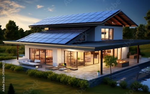 Smart home with solar panels on the roof