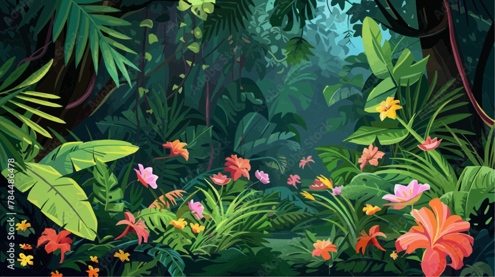Vector Jungle Background with Flowers Vector Jungle Background with Flowers