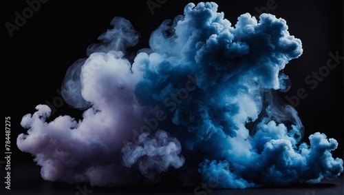 Illustration of indigo and sapphire fluffy pastel ink smoke cloud against a black background.