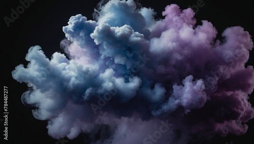 Illustration of lavender and periwinkle fluffy pastel ink smoke cloud against a black background.