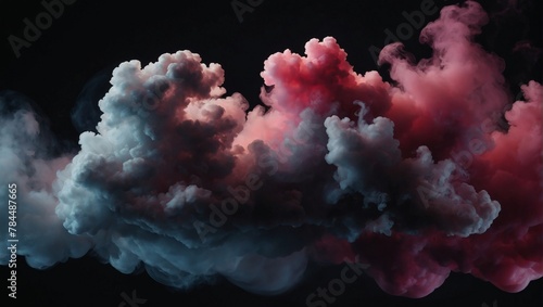 Illustration of ruby and garnet fluffy pastel ink smoke cloud against a black background.