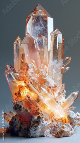 Radiant Petalite Mineral Cluster with Glowing Prisms and Fractals photo