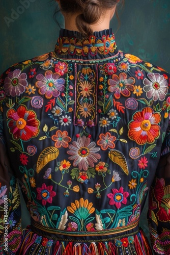 This photograph showcases a traditional Mexican blouse with intricate folk embroidery © Natalia