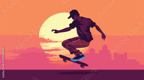 Retro Vintage silhouette skateboard doing freestyle