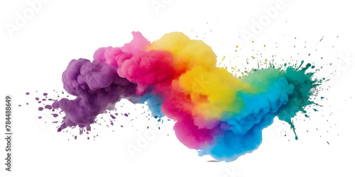 Vector colorful vibrant rainbow, smoke and cloud holi paint color powder explosion with bright colors isolated  on transparent background. Multicolored explosion of rainbow powder paint holi festival 