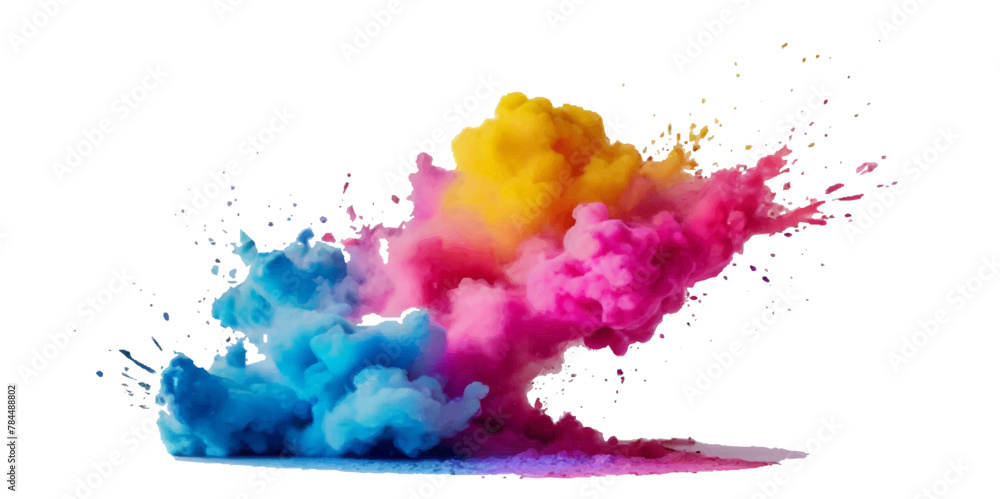 Obraz premium Colorful smoke rainbow painted holi fog festival background. Colorful rainbow paint color smoke cloud explosion isolated on transparent background