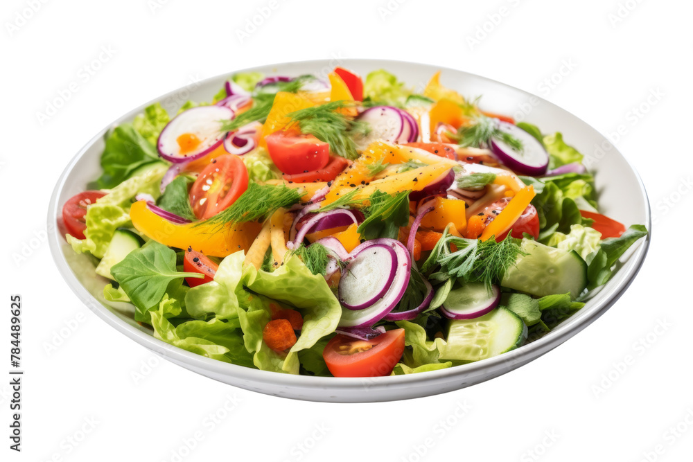 Vegetable salad, various types of salad vegetables Topped with sweet and sour salad dressing. isolated on a transparent background.