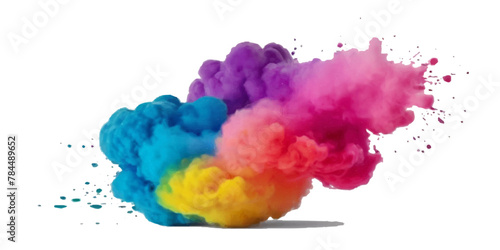 Vector abstract colorful rainbow holi paint and colorful cloud smoke powder explosion isolated on transparent wide panorama background.